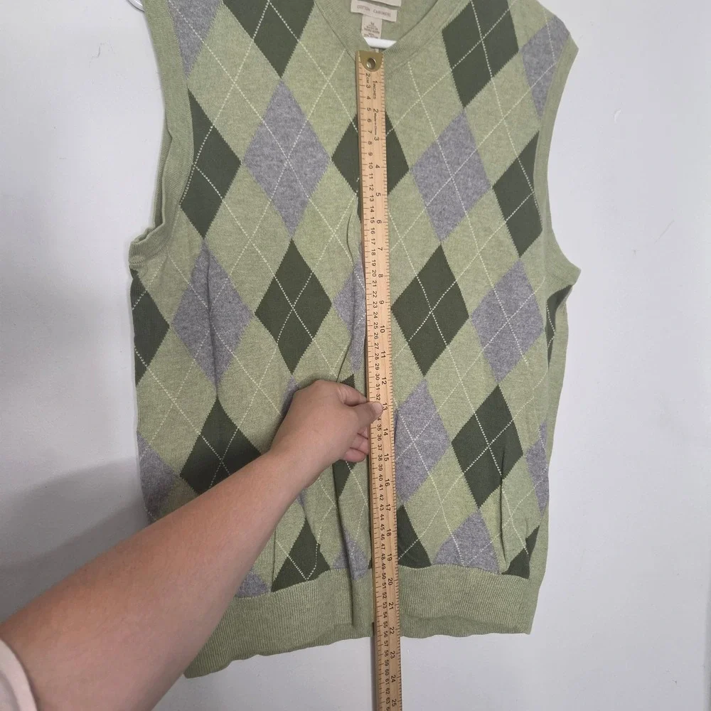 Banana Republic Mens Green Argyle Cotton Cashmere V-Neck Sweater Vest Size M